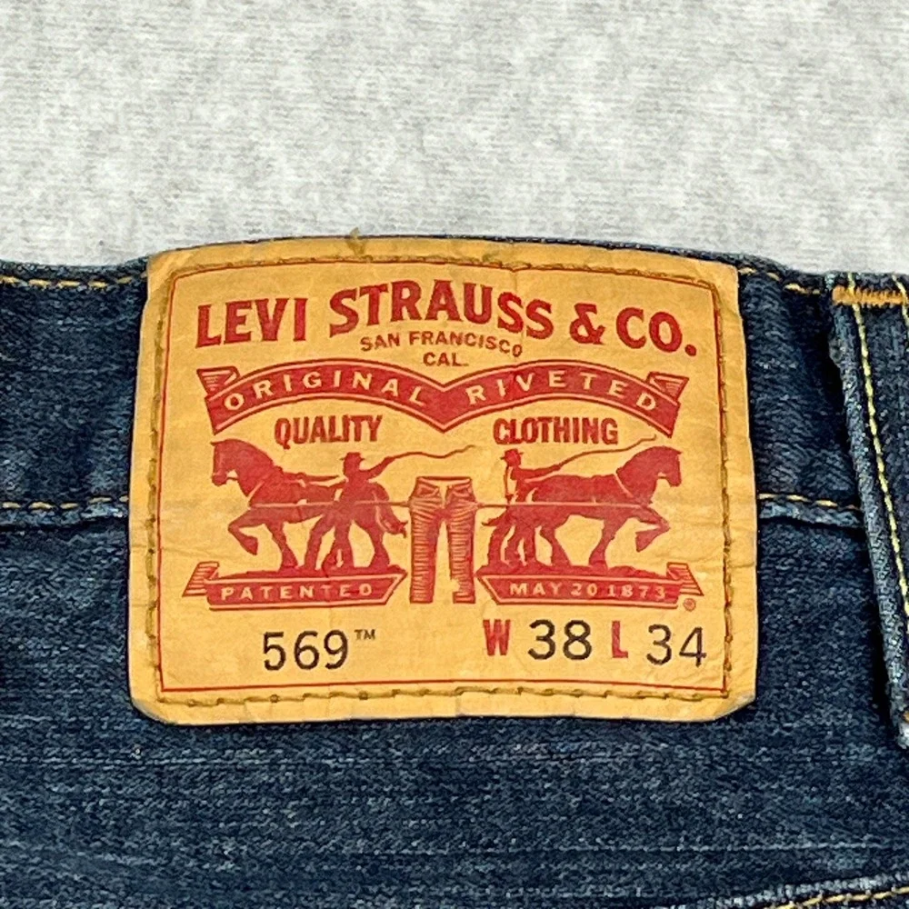 Levi's 569 Loose Straight Jeans Mens 38x34 Blue Dark Wash Denim Classic Baggy